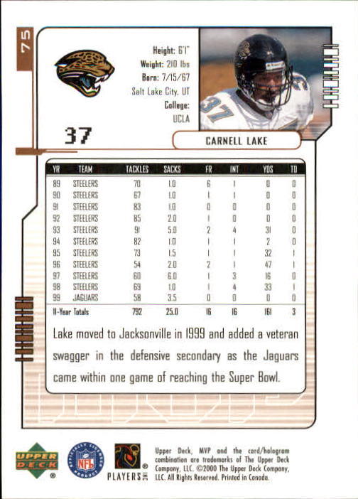 2000 Upper Deck MVP #75 Carnell Lake back image