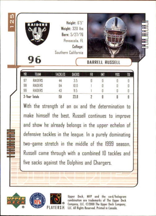 2000 Upper Deck MVP #125 Darrell Russell back image