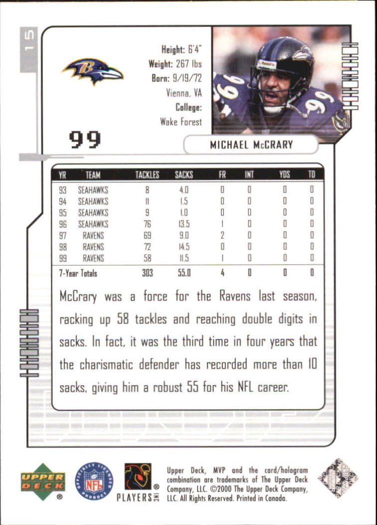 2000 Upper Deck MVP Silver Script #15 Michael McCrary back image
