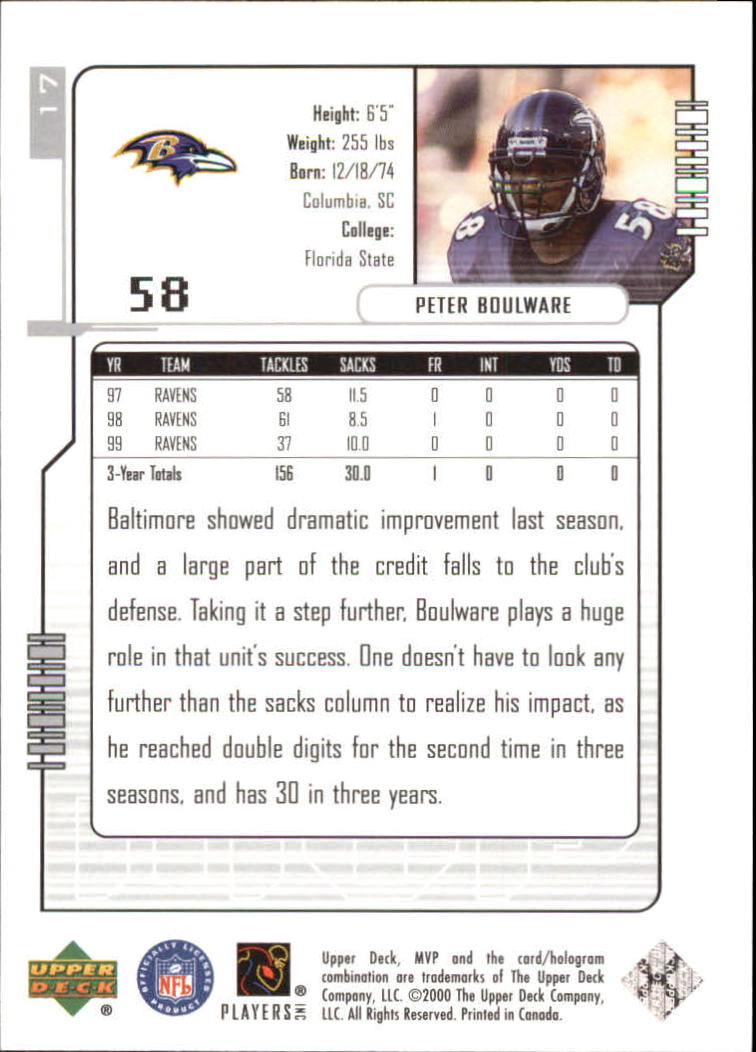 2000 Upper Deck MVP Silver Script #17 Peter Boulware back image