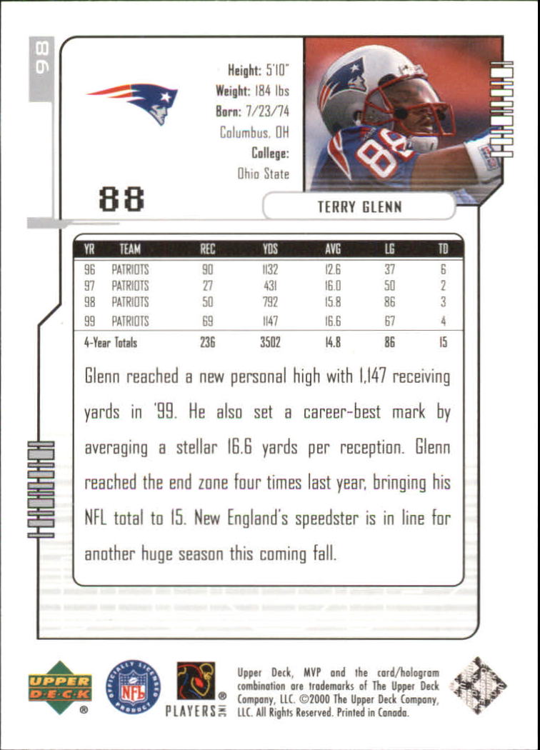 2000 Upper Deck MVP Silver Script #98 Terry Glenn back image