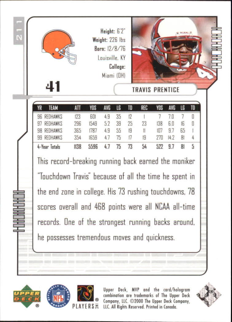 2000 Upper Deck MVP Silver Script #211 Travis Prentice back image