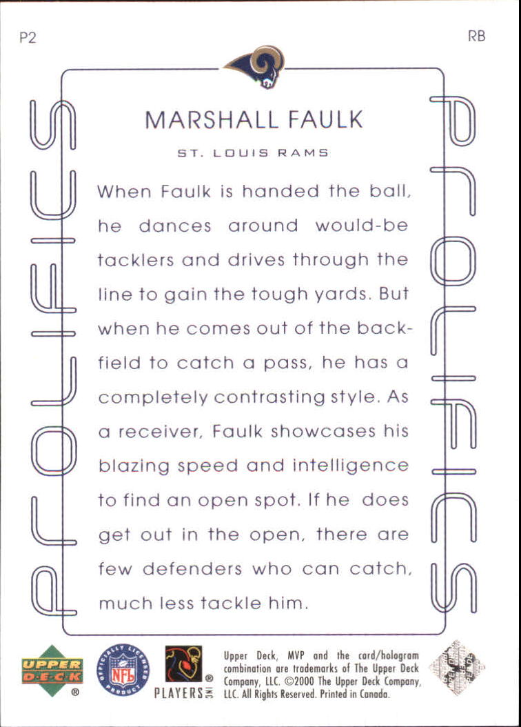 2000 Upper Deck MVP Prolifics #P2 Marshall Faulk back image