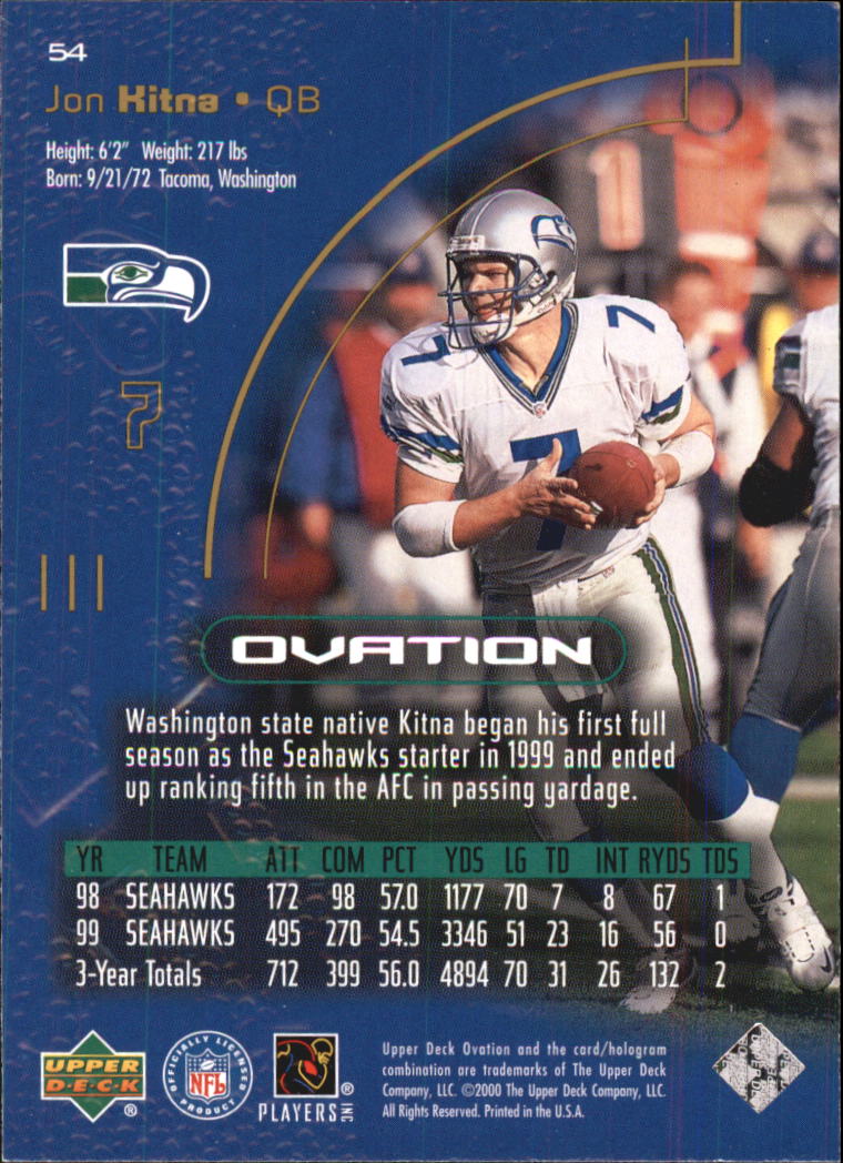 2000 Upper Deck Ovation #54 Jon Kitna back image