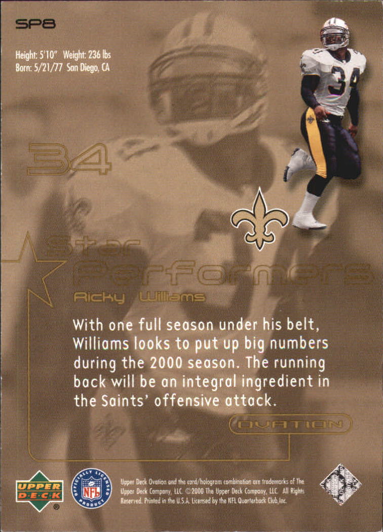 2000 Upper Deck Ovation Star Performers #SP8 Ricky Williams back image