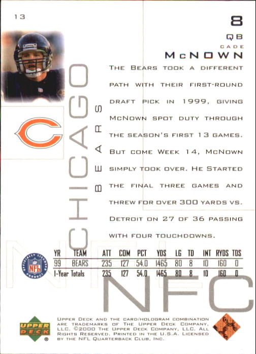 2000 Upper Deck Pros and Prospects #13 Cade McNown back image