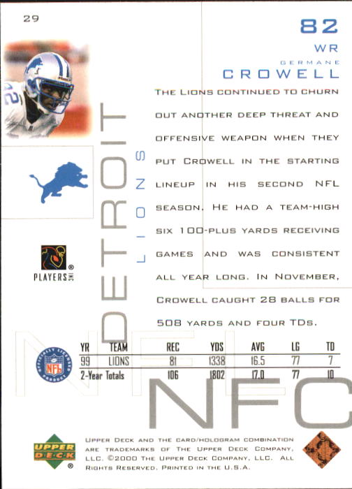 2000 Upper Deck Pros and Prospects #29 Germane Crowell back image