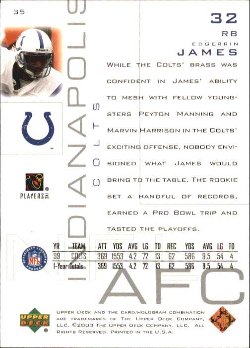 2000 Upper Deck Pros and Prospects #35 Edgerrin James back image