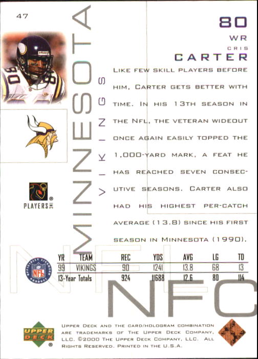 2000 Upper Deck Pros and Prospects #47 Cris Carter back image