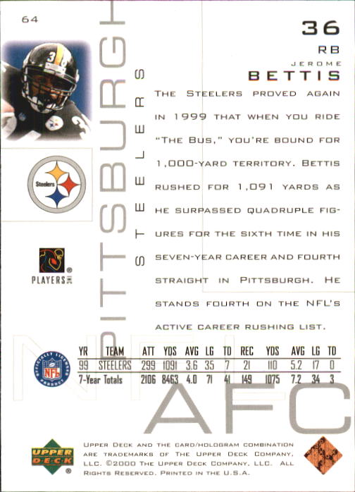 2000 Upper Deck Pros and Prospects #64 Jerome Bettis back image