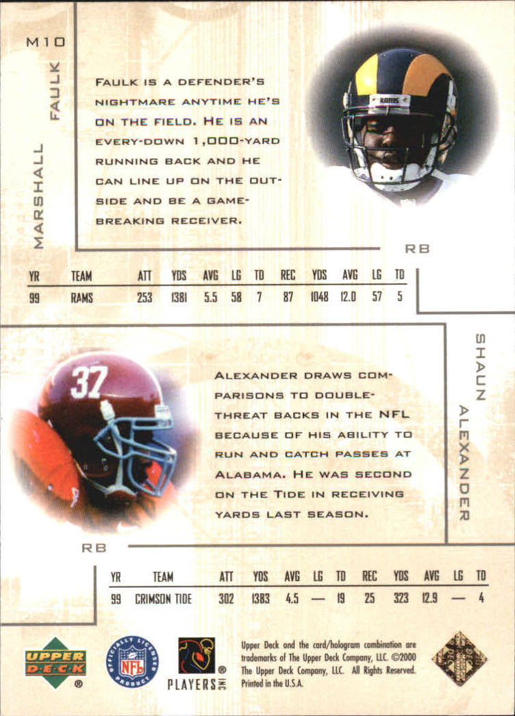 2000 Upper Deck Pros and Prospects Mirror Image #M10 S.Alexander/M.Faulk back image