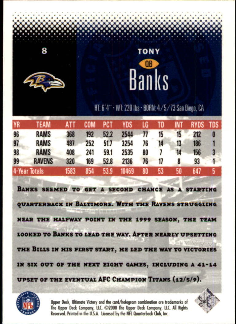 2000 Ultimate Victory #8 Tony Banks back image