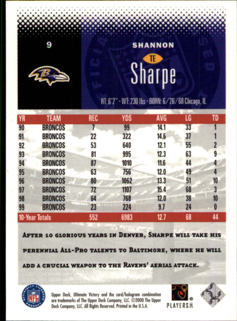 2000 Ultimate Victory #9 Shannon Sharpe back image