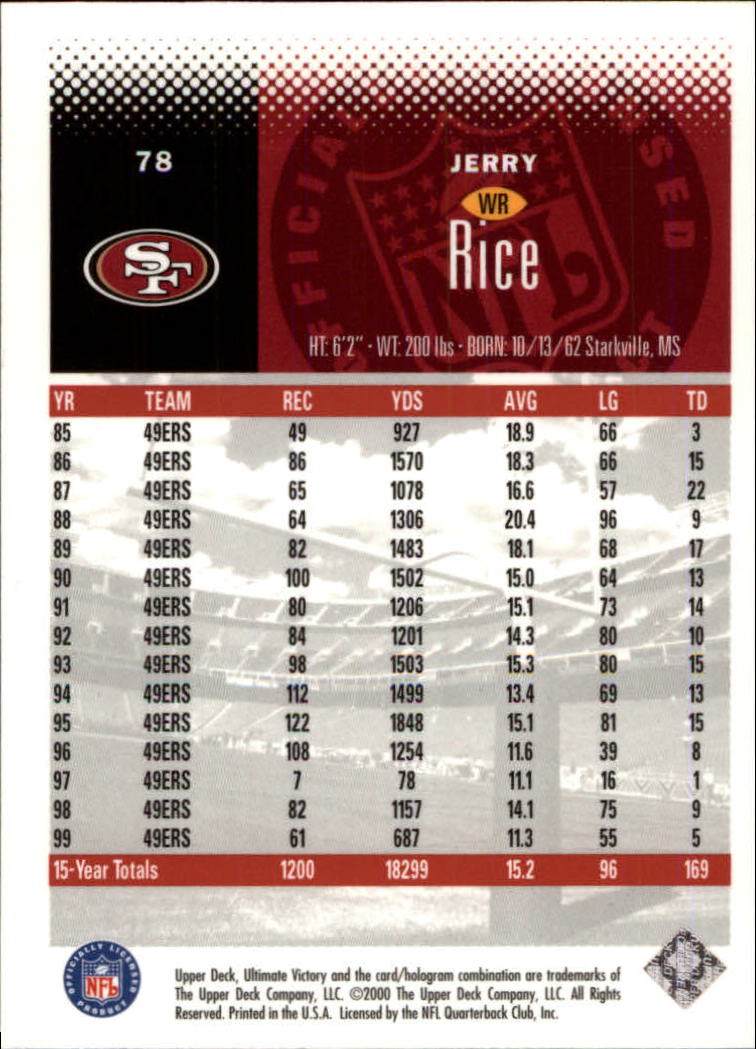 2000 Ultimate Victory #78 Jerry Rice back image