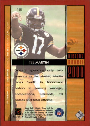 2000 Ultimate Victory #142 Tee Martin RC back image