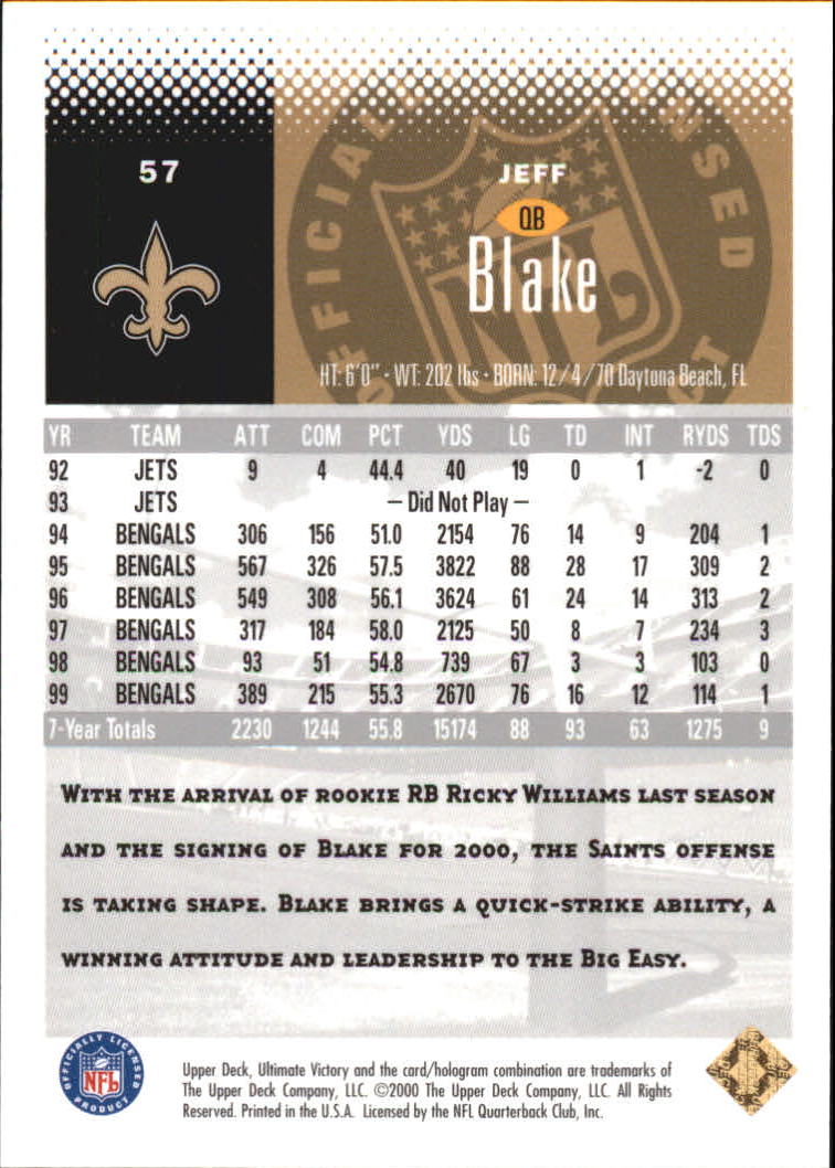 2000 Ultimate Victory Parallel 100 #57 Jeff Blake