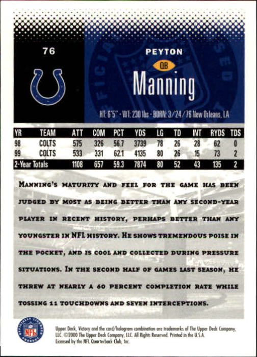 2000 Upper Deck Victory #76 Peyton Manning back image