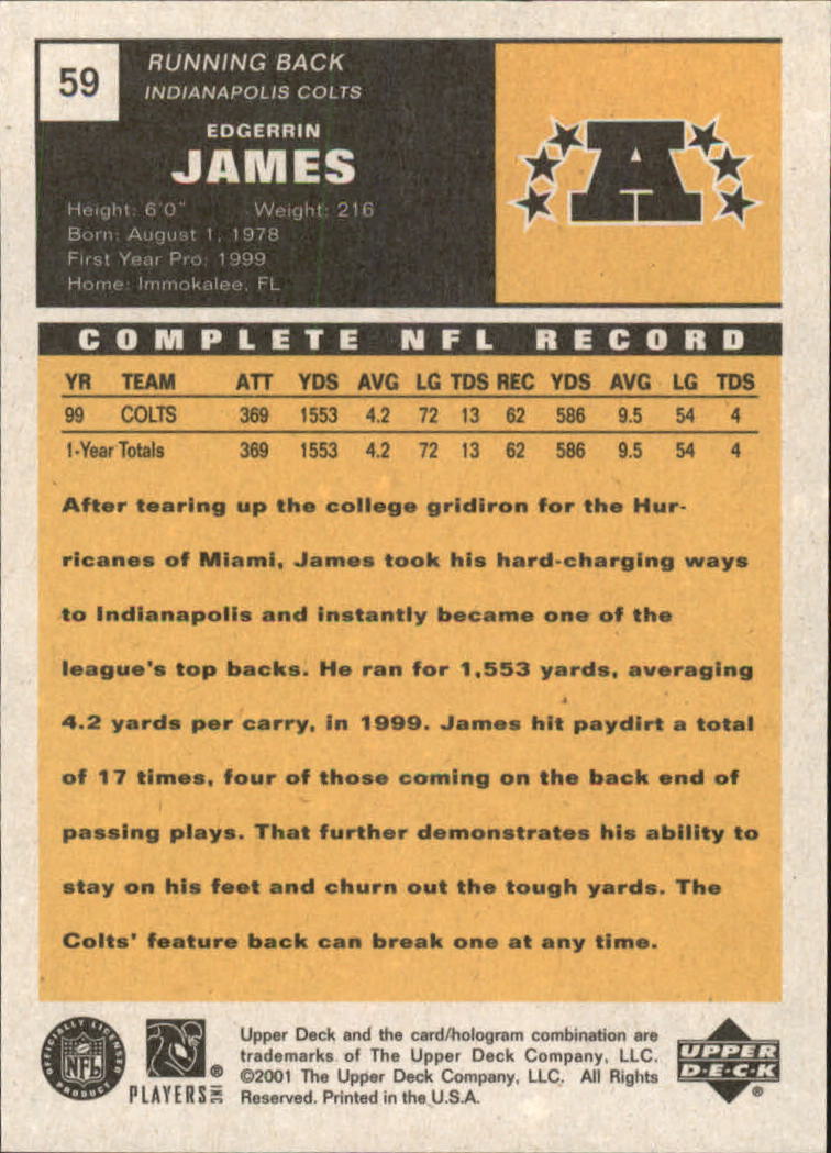 2000 Upper Deck Vintage Previews #59 Edgerrin James back image
