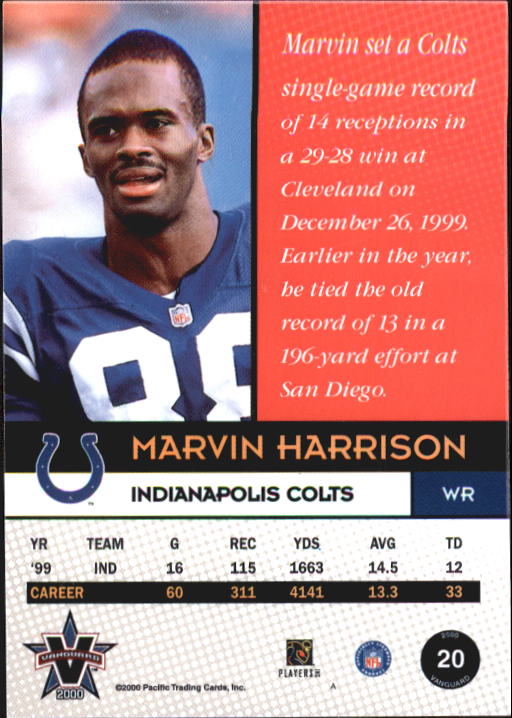 2000 Vanguard #20 Marvin Harrison back image