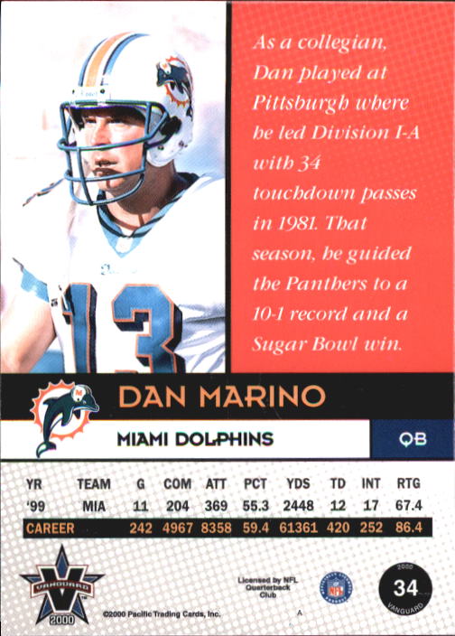 2000 Vanguard #34 Dan Marino back image