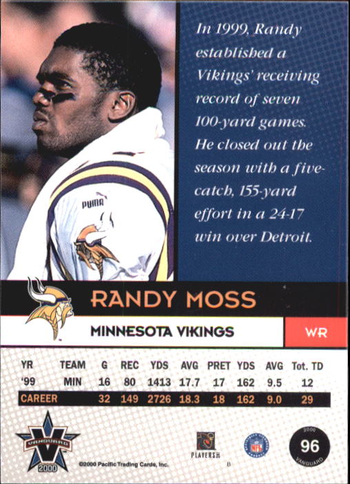 2000 Vanguard #96 Randy Moss back image
