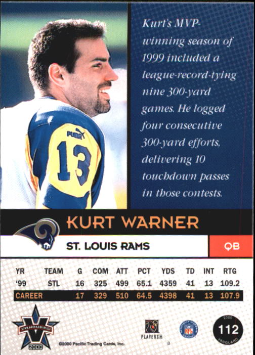 2000 Vanguard #112 Kurt Warner back image