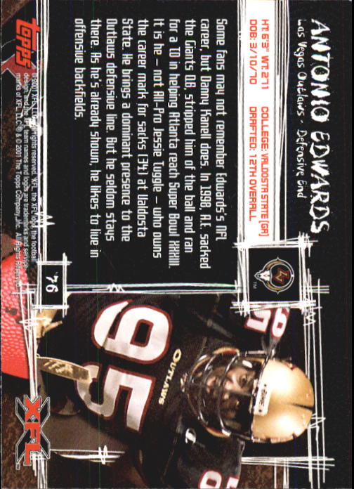 2001 Topps XFL Football Cards - Picture 79 of 107