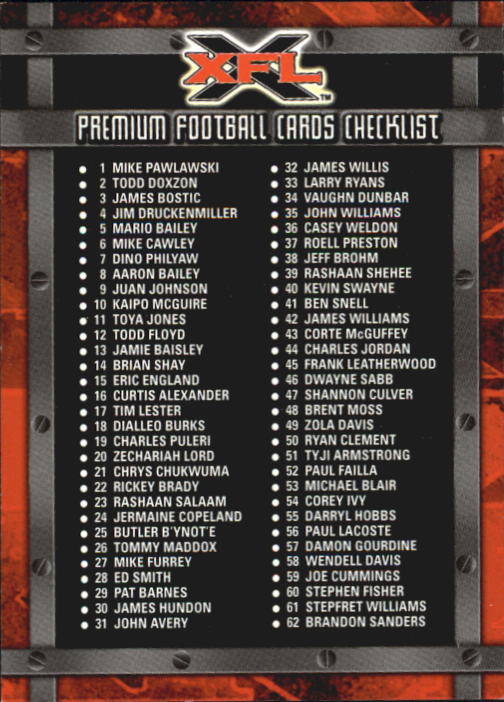 B2099- 2001 Topps XFL Football Cards 1-100 +Inserts -You Pick- 15+ FREE US SHIP - Picture 194 of 195