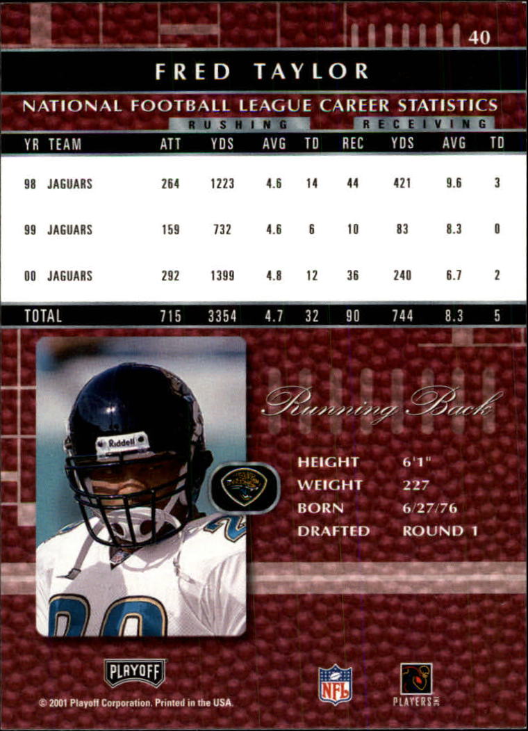 2001 Absolute Memorabilia #40 Fred Taylor back image