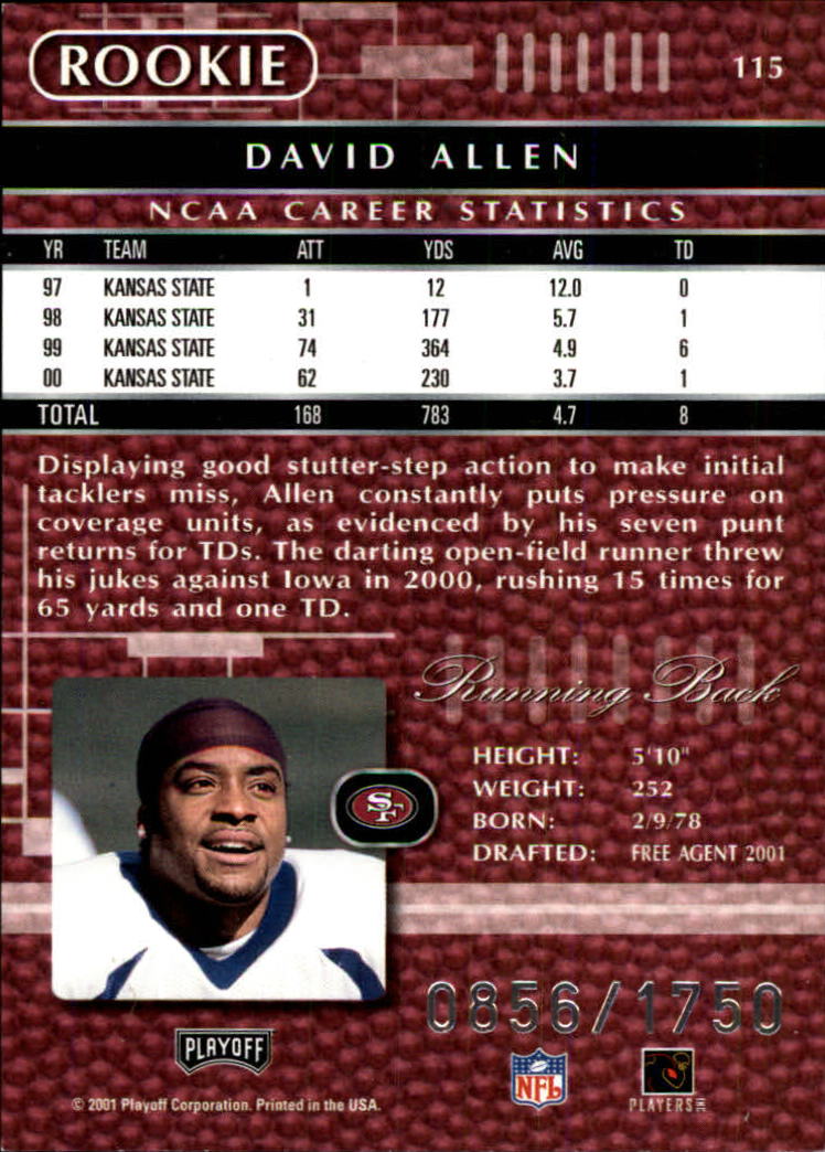2001 Absolute Memorabilia (Playoff) Football Cards - Picture 57 of 92