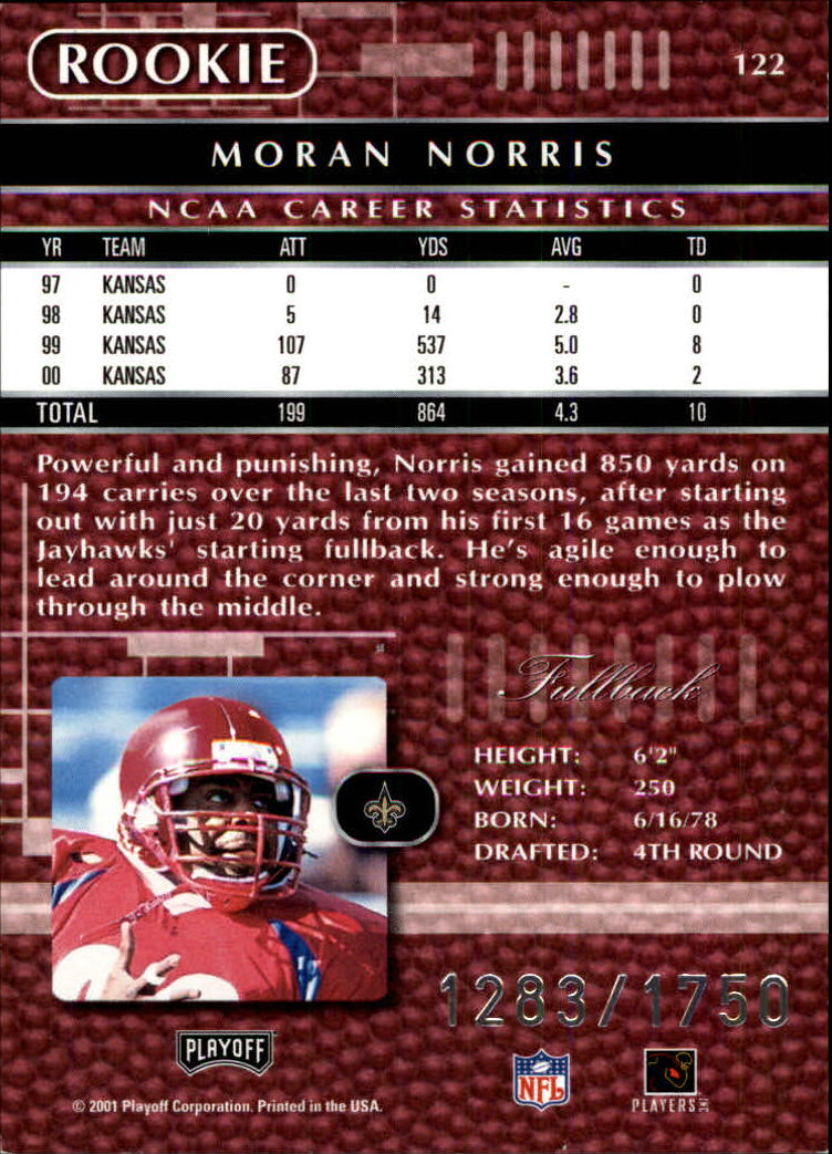 2001 Absolute Memorabilia (Playoff) Football Cards - Picture 65 of 92