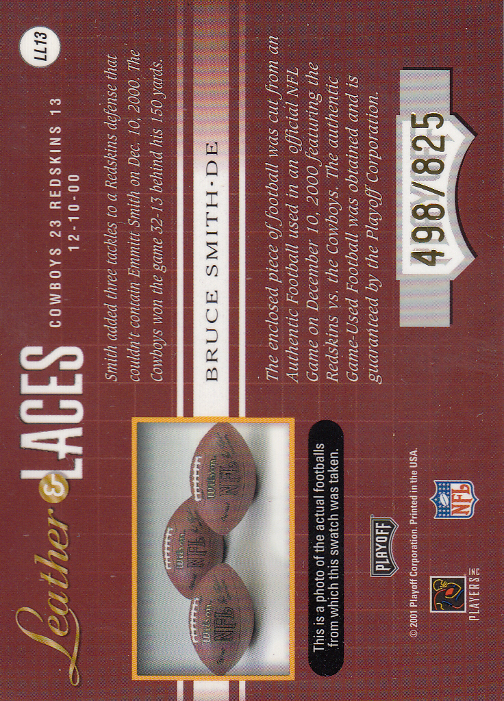 2001 Absolute Memorabilia Leather and Laces #LL13 Bruce Smith back image