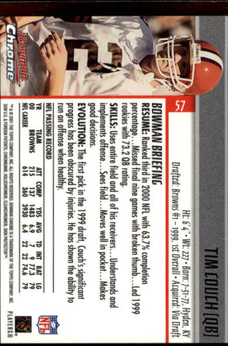 2001 Bowman Chrome #57 Tim Couch back image