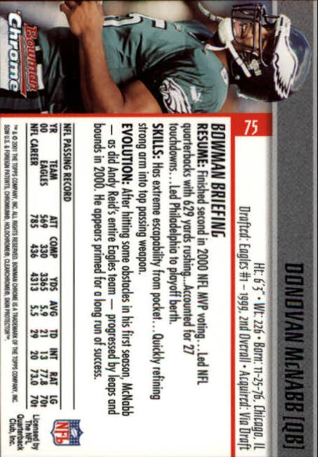 2001 Bowman Chrome #75 Donovan McNabb back image