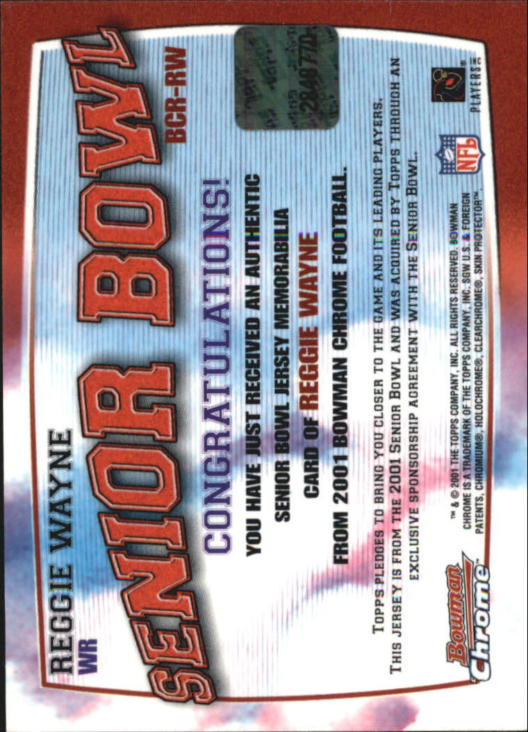 2001 Bowman Chrome Rookie Relics #BCRRW Reggie Wayne back image