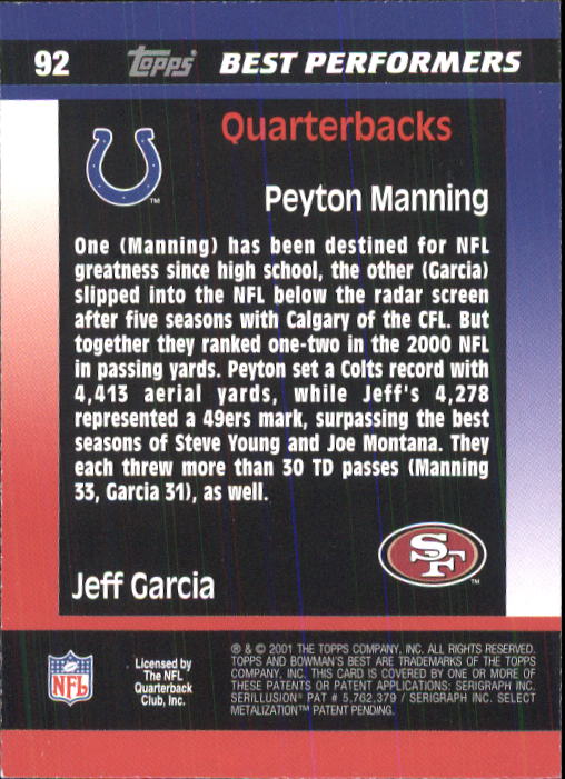 2001 Bowman's Best #92 P.Manning/J.Garcia