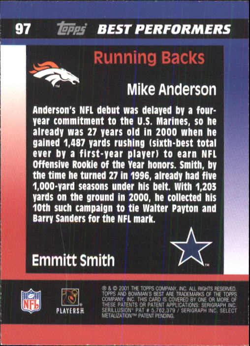 2001 Bowman's Best #97 Mike Anderson/Emmitt Smith back image