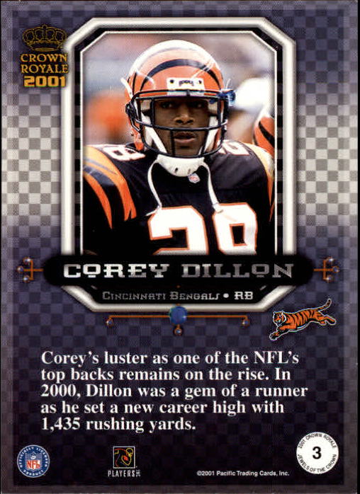 2001 Crown Royale Jewels of the Crown #3 Corey Dillon back image
