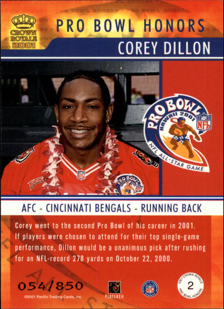 2001 Crown Royale Pro Bowl Honors #2 Corey Dillon back image
