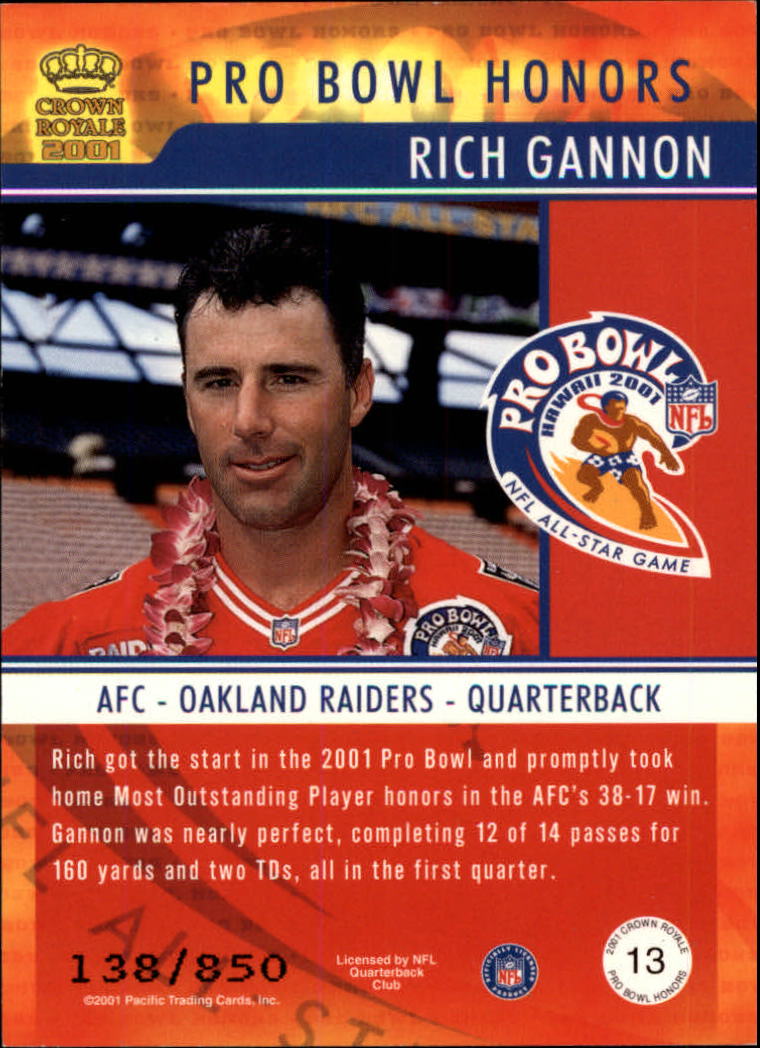 2001 Crown Royale Pro Bowl Honors #13 Rich Gannon - NM-MT