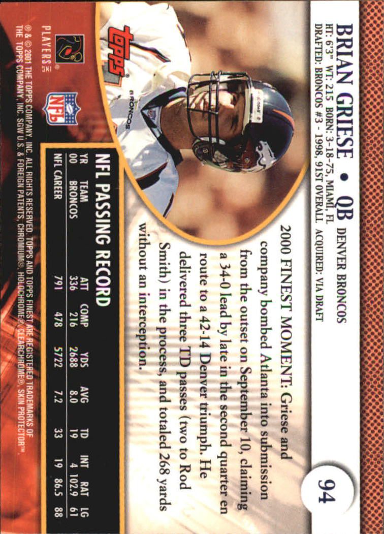 2001 Finest #94 Brian Griese back image