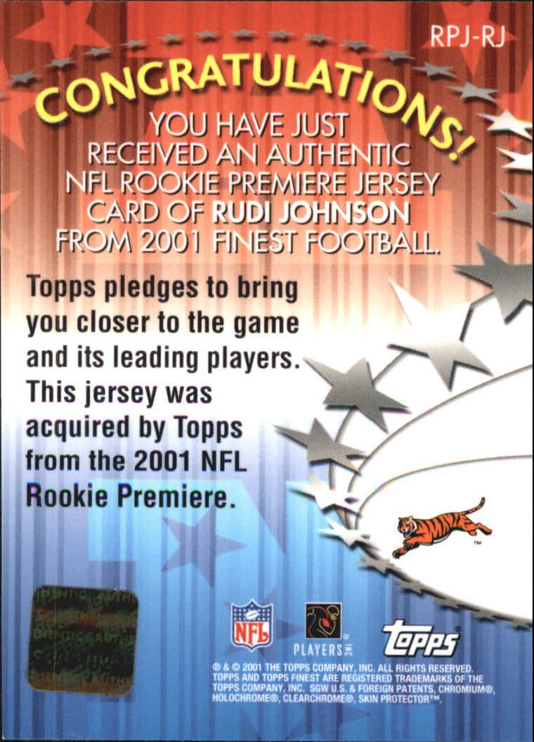 2001 Finest Rookie Premiere Jerseys #RPJRJ Rudi Johnson C back image