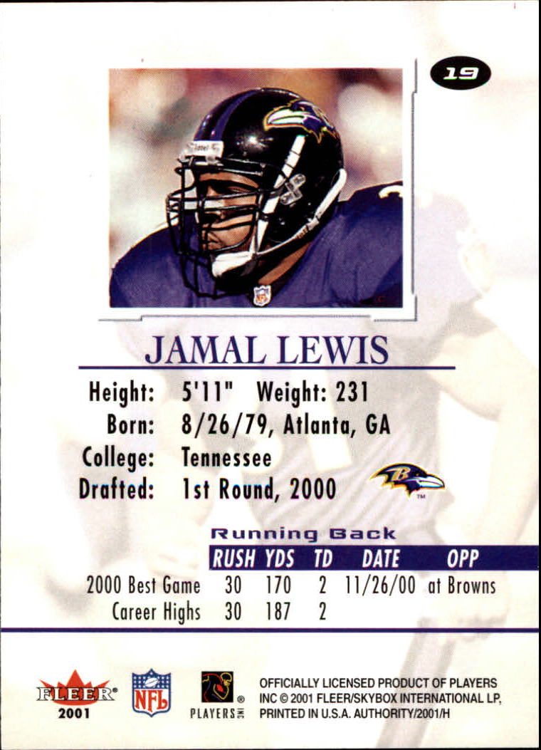2001 Fleer Authority #19 Jamal Lewis back image