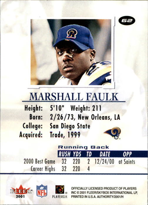 2001 Fleer Authority #62 Marshall Faulk back image