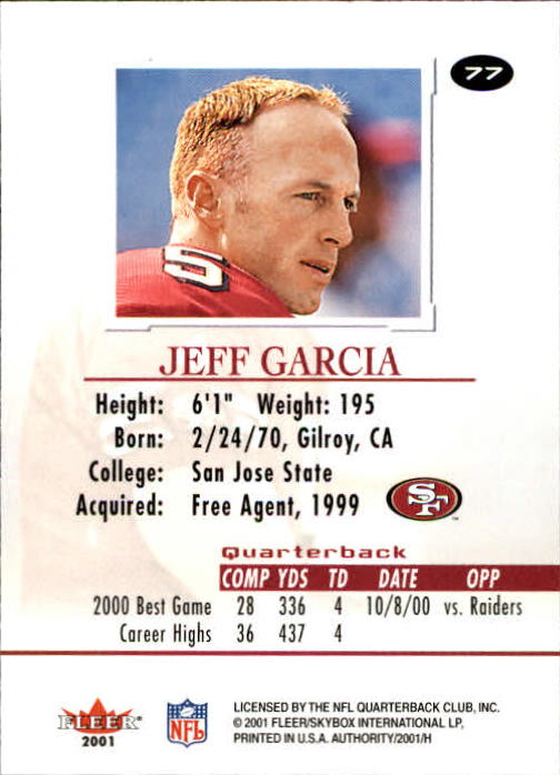 2001 Fleer Authority #77 Jeff Garcia back image