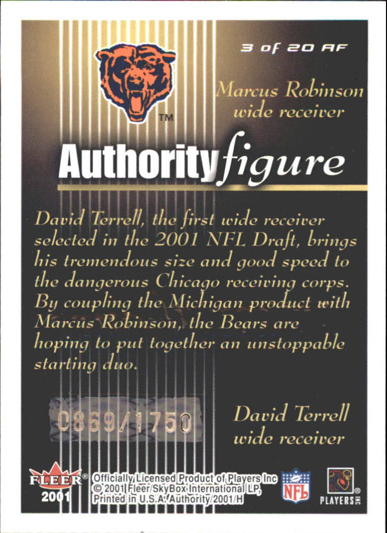 2001 Fleer Authority Figure #3 David Terrell/Marcus Robinson back image