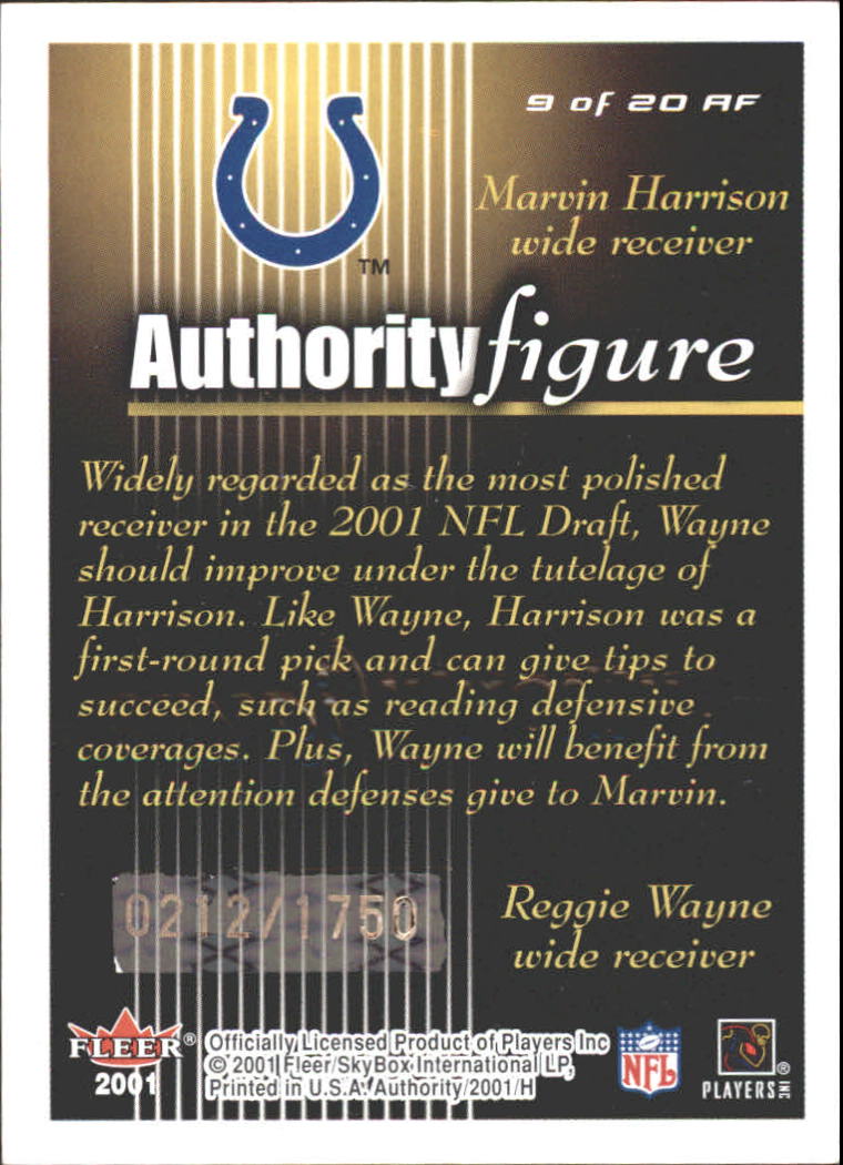 2001 Fleer Authority Figure #9 Reggie Wayne/Marvin Harrison back image