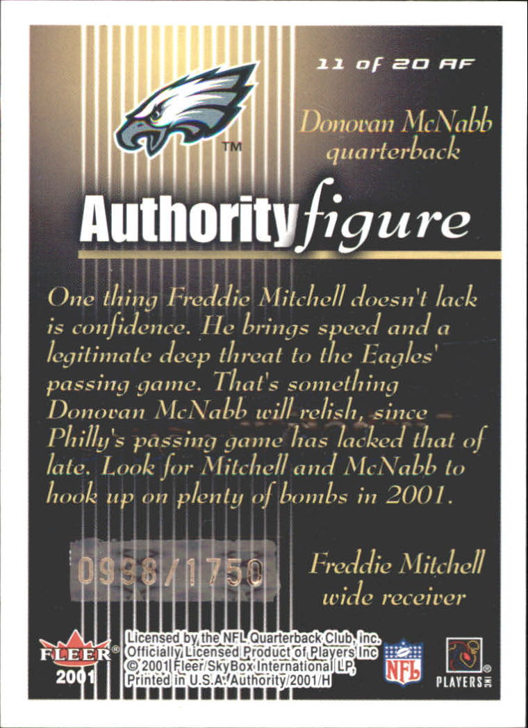 2001 Fleer Authority Figure #11 Freddie Mitchell/Donovan McNabb back image
