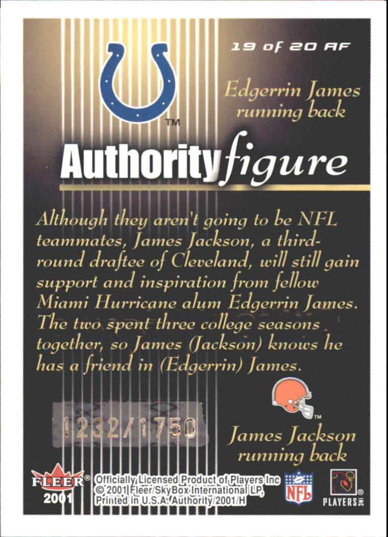 2001 Fleer Authority Figure #19 James Jackson/Edgerrin James back image