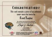 2001 Fleer Authority Goal Line Gear #51 Fred Taylor Hat/750 back image